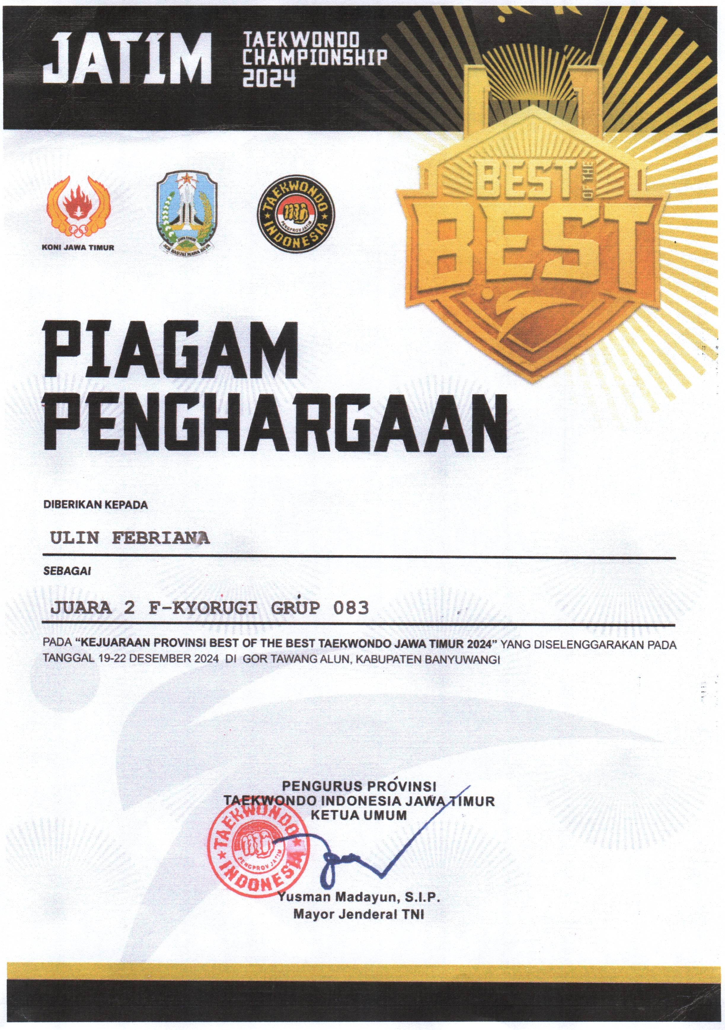 Kejuaraan Provinsi Best Of The Best Taekwondo Jawa Timur 2024