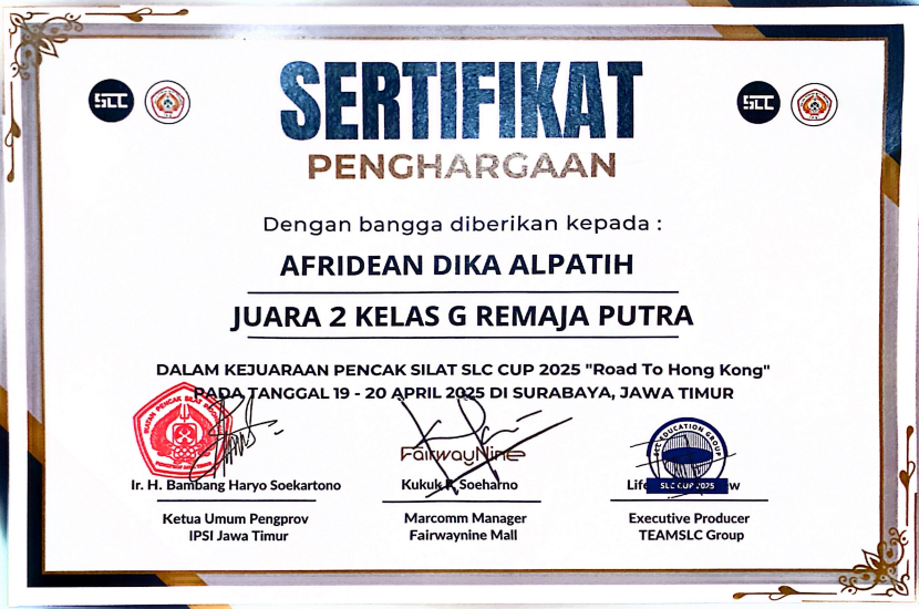 JUARA 2 KELAS G REMAJA PUTRA PADA KEJUARAAN PENCAK SILAT SLC CUP 2025