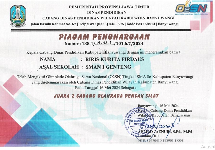 JUARA 2 CABANG OLAHRAGA PENCAK SILAT