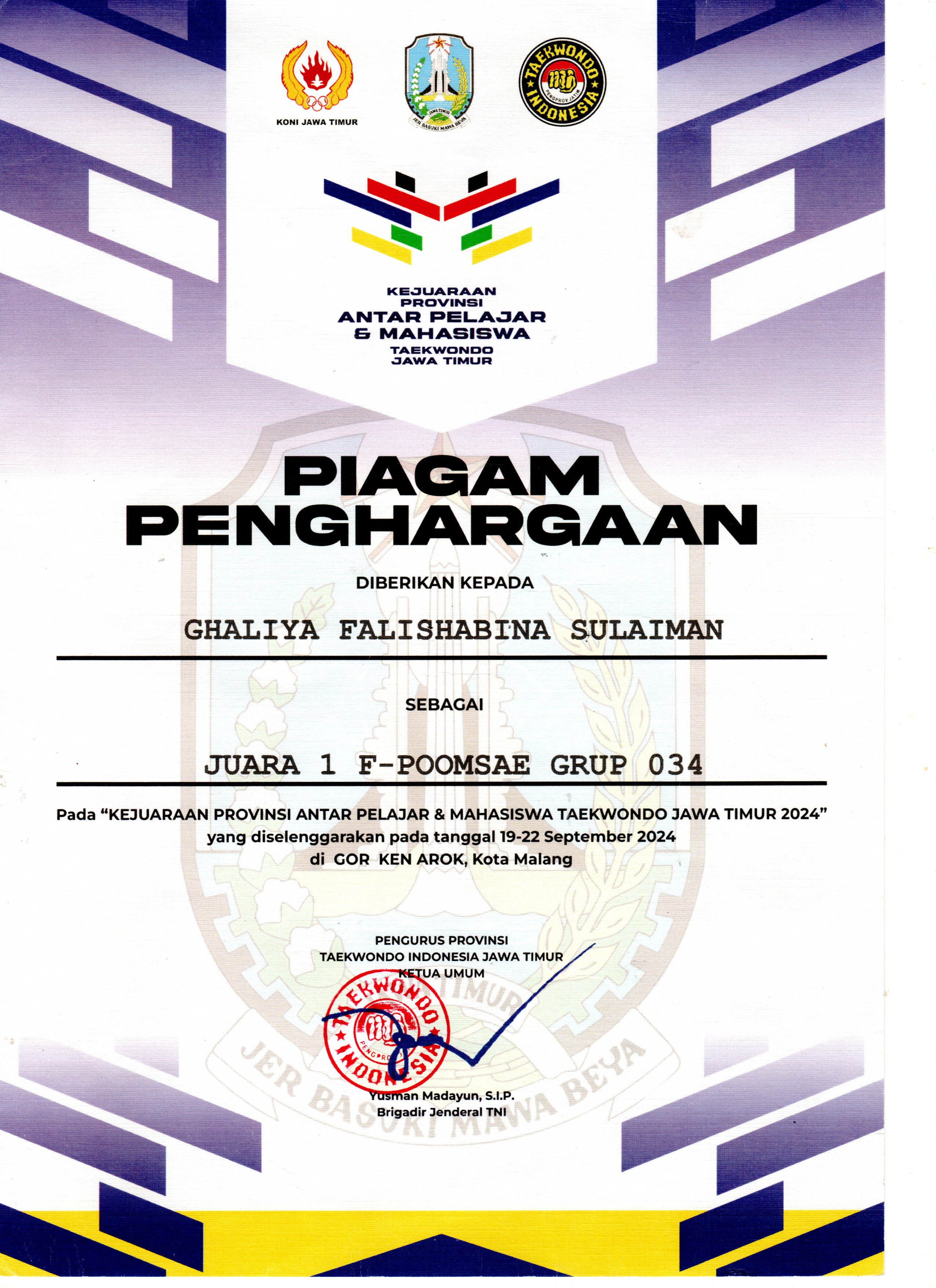 Kejuaraan Provinsi Antar Pelajar dan Mahasiswa Taekwondo Jawa Timur 2024 Kategori F-POOMSAE GRUP 034