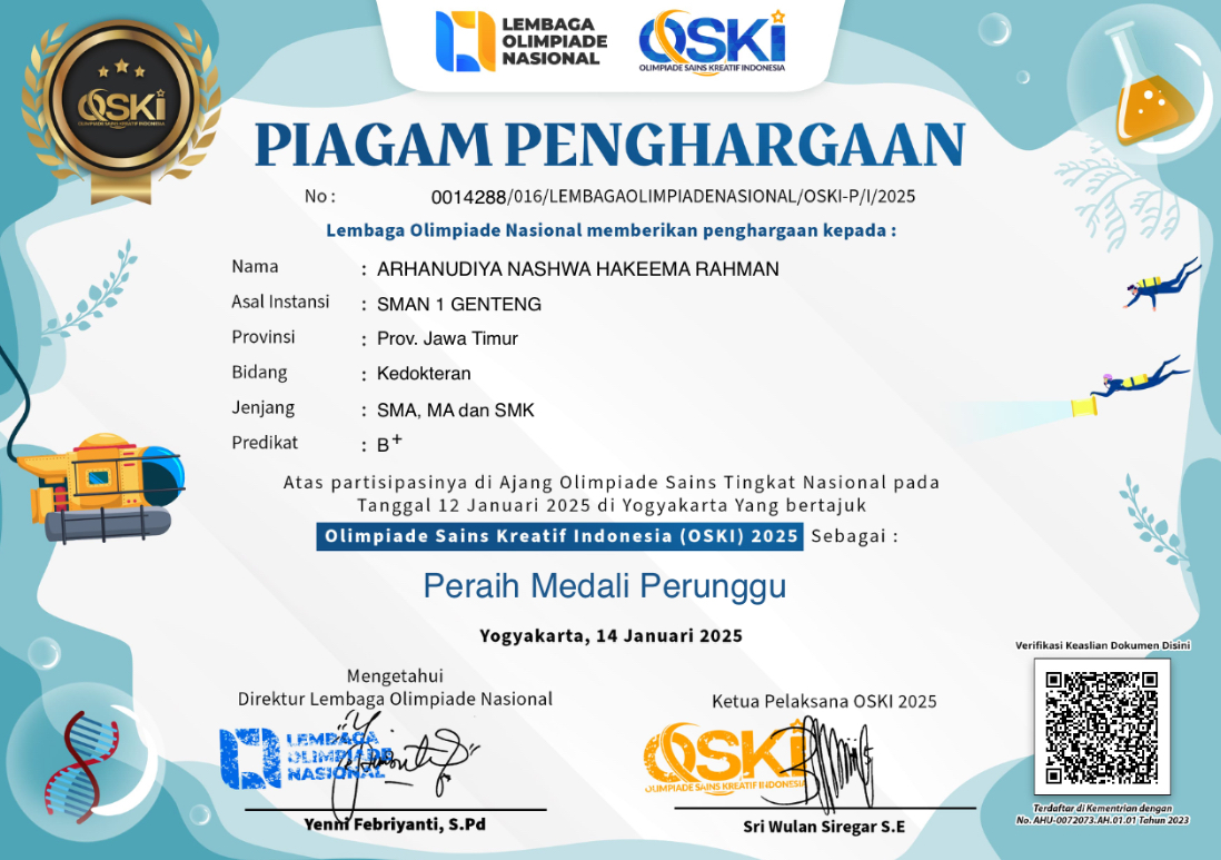 MEDALI PERUNGGU OLIMPIADE SAINS KREATIF INDONESIA (OSKI) BIDANG KEDOKTERAN