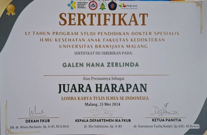 JUARA HARAPAN LKTI FK UB (17 TAHUN PENDIDIKAN DOKTER SPESIALIS ANAK)
