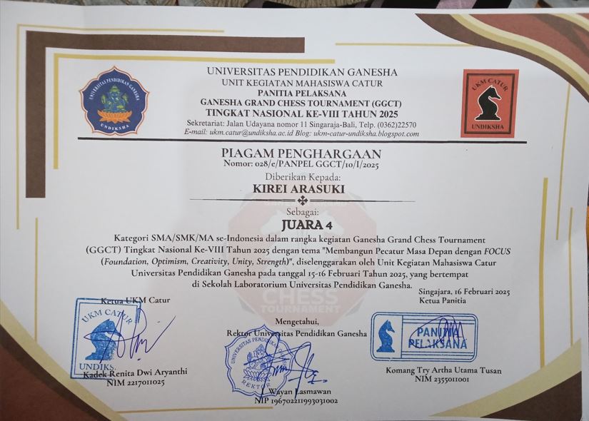 HARAPAN 1 GANESHA GRAND CHESS NASIONAL ke-VIII tahun 2025