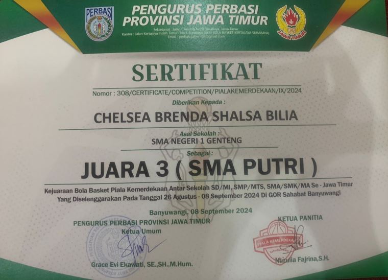 JUARA 3 KEJUARAN BOLA BASKET PUTRI PIALA KEMERDEKAAN SE-JAWA TIMUR