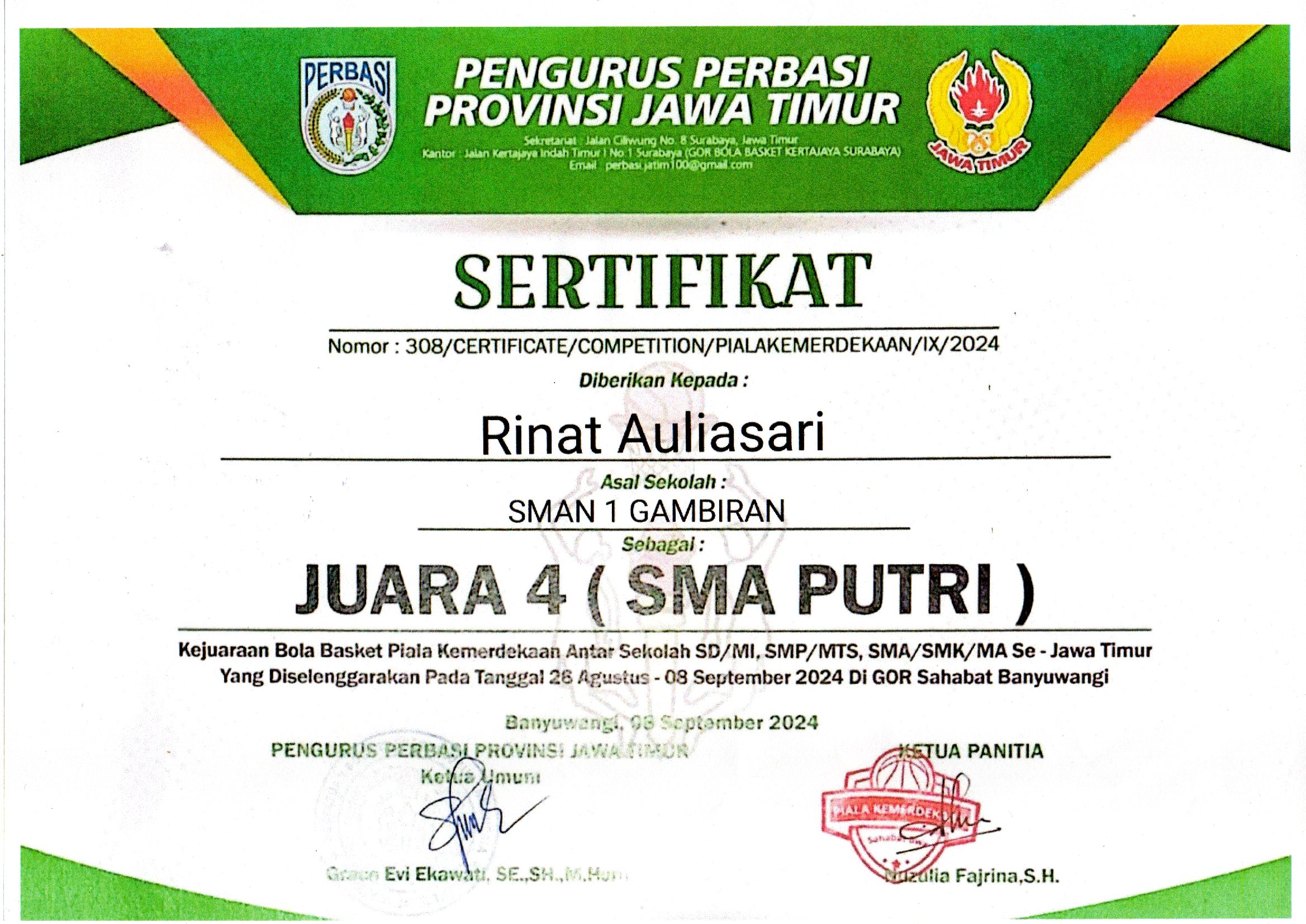 Piala Kemerdekaan Antar Sekolah Se- Jawa Timur