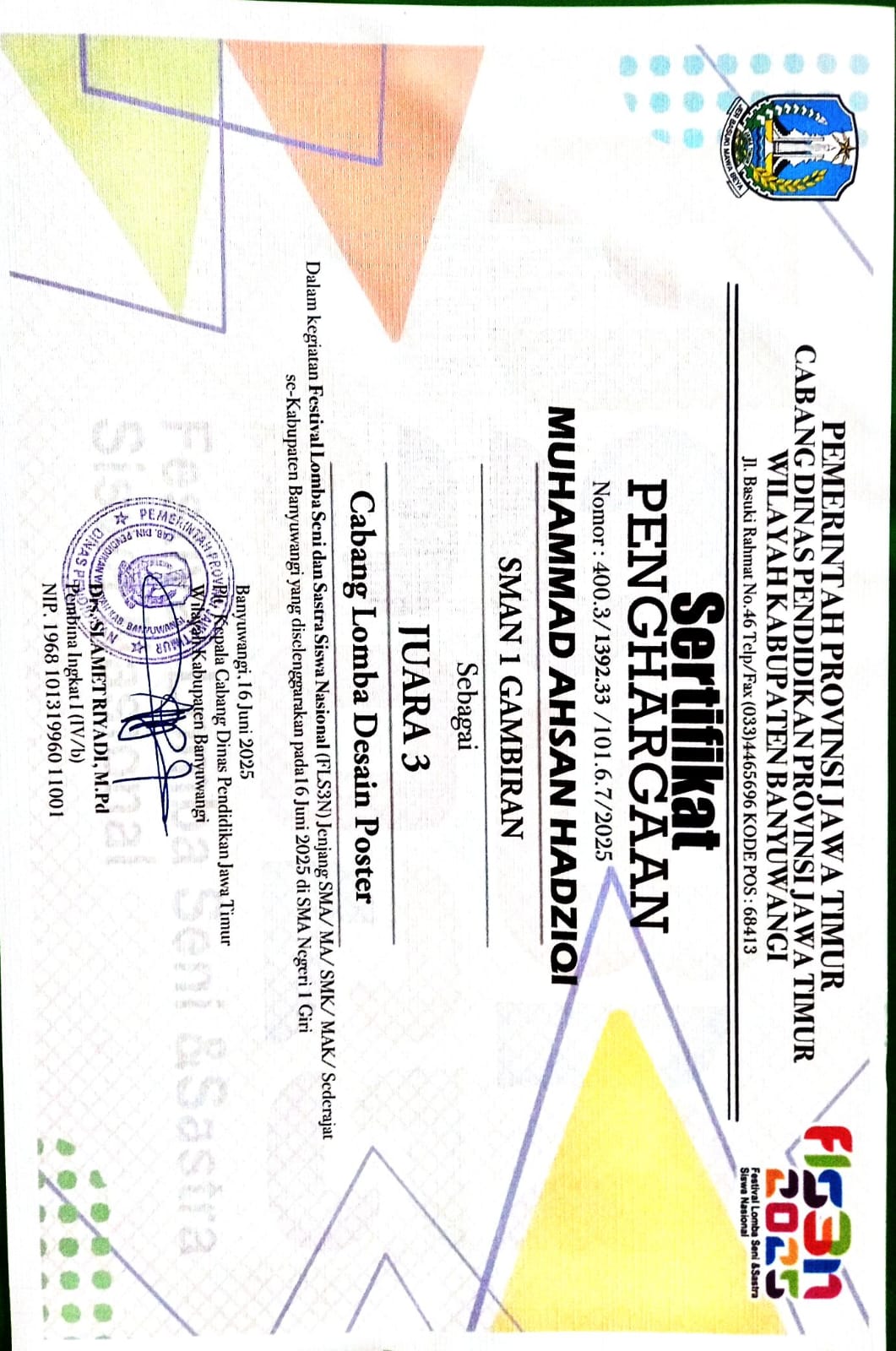 Festival Lomba Seni dan Sastra Siswa Nasional (FLS3N) Jenjang SMA/MA/SMK/MAK/Sederajat