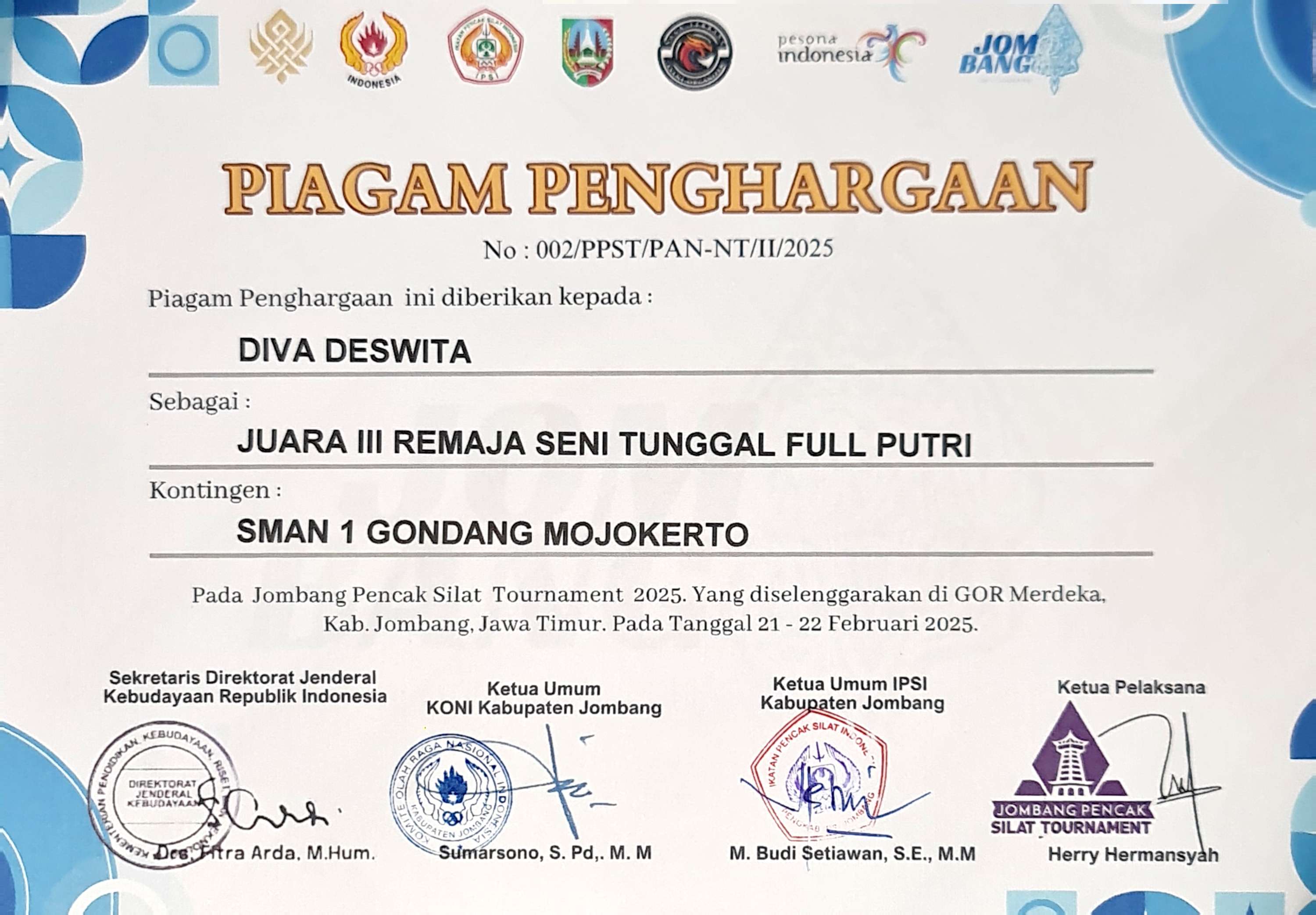 Kejuaraan Pencak Silat Tournament 2025 Kategori Remaja Seni Tunggal Full Putri