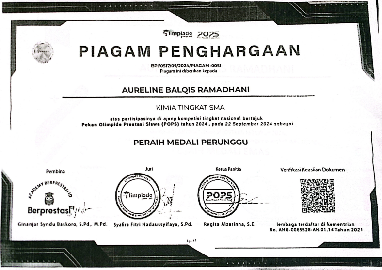 MEDALI PERUNGGU PEKAN OLIMPIADE PRESTASI SISWA 2024
