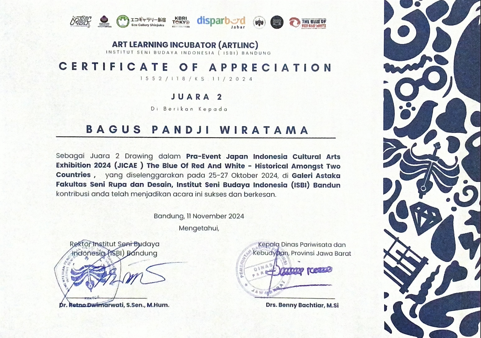 JUARA 2 ARTLINC ART COMPETITION PRA-EVENT JAPAN INDONESIA CULTURE ARTS EXHIBITION 2024