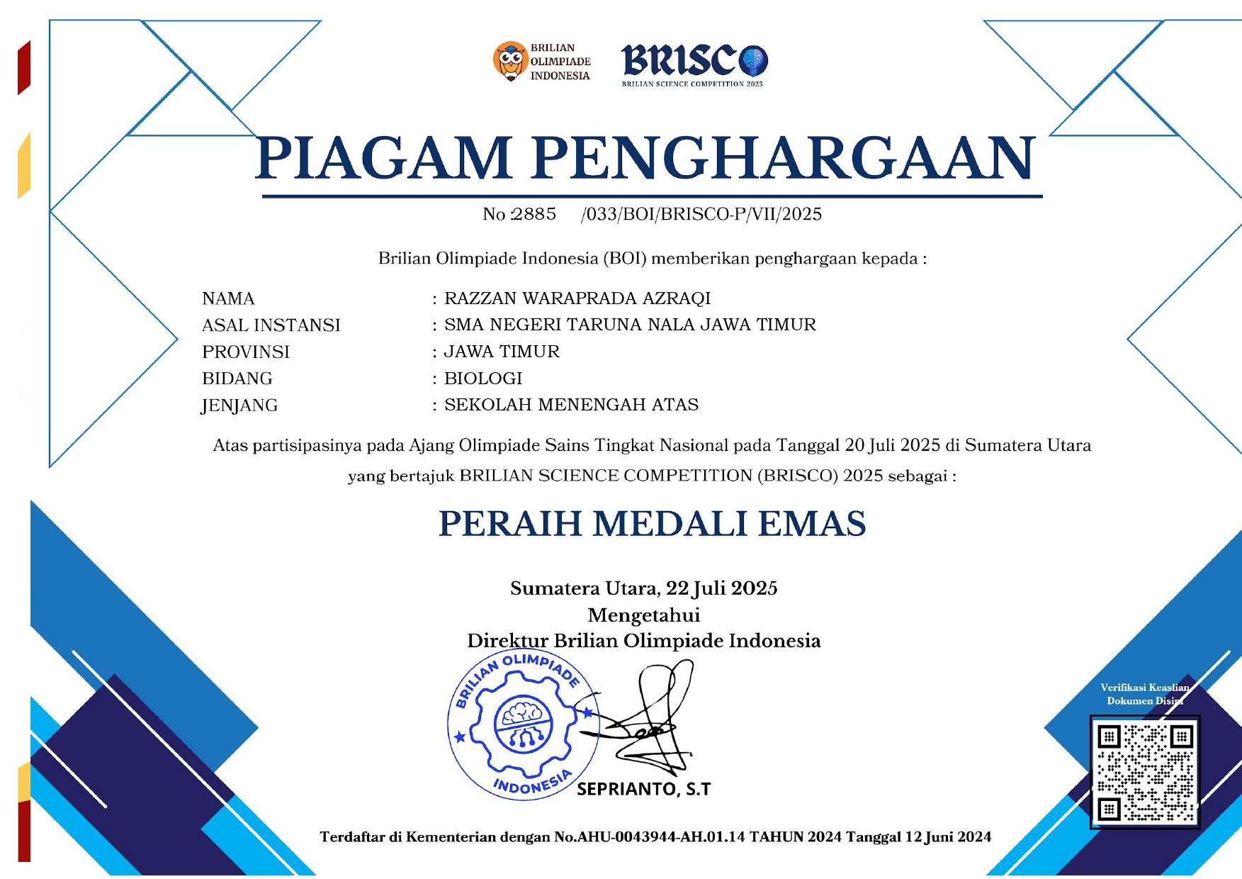 Olimpiade Sains Tingkat Nasional(Brilliant Science Competition (BRISCO 2025))