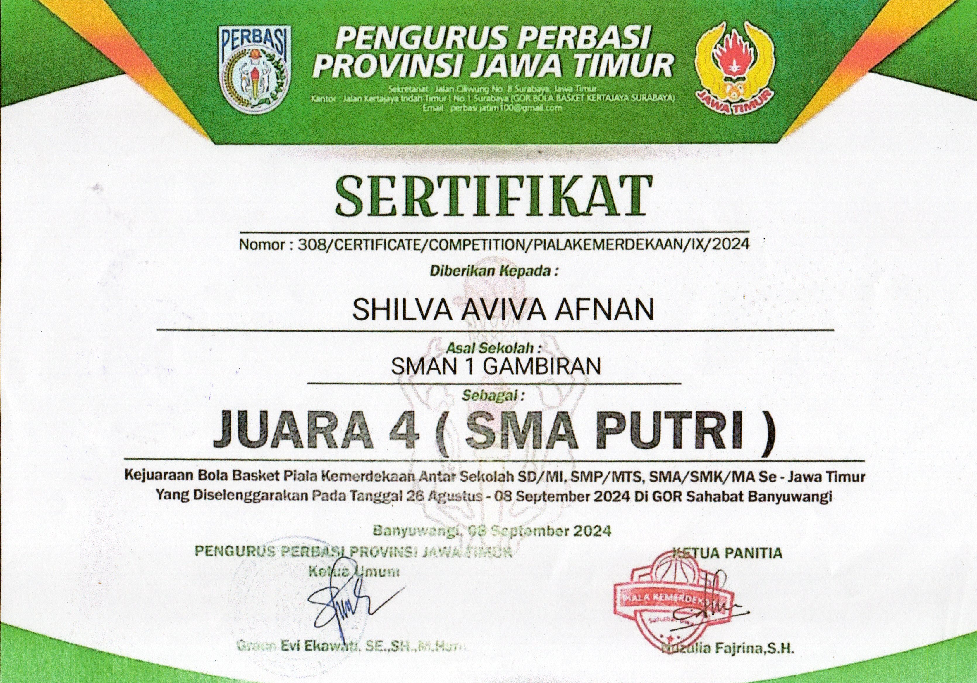 Piala Kemerdekaan Antar Sekolah Se- Jawa Timur