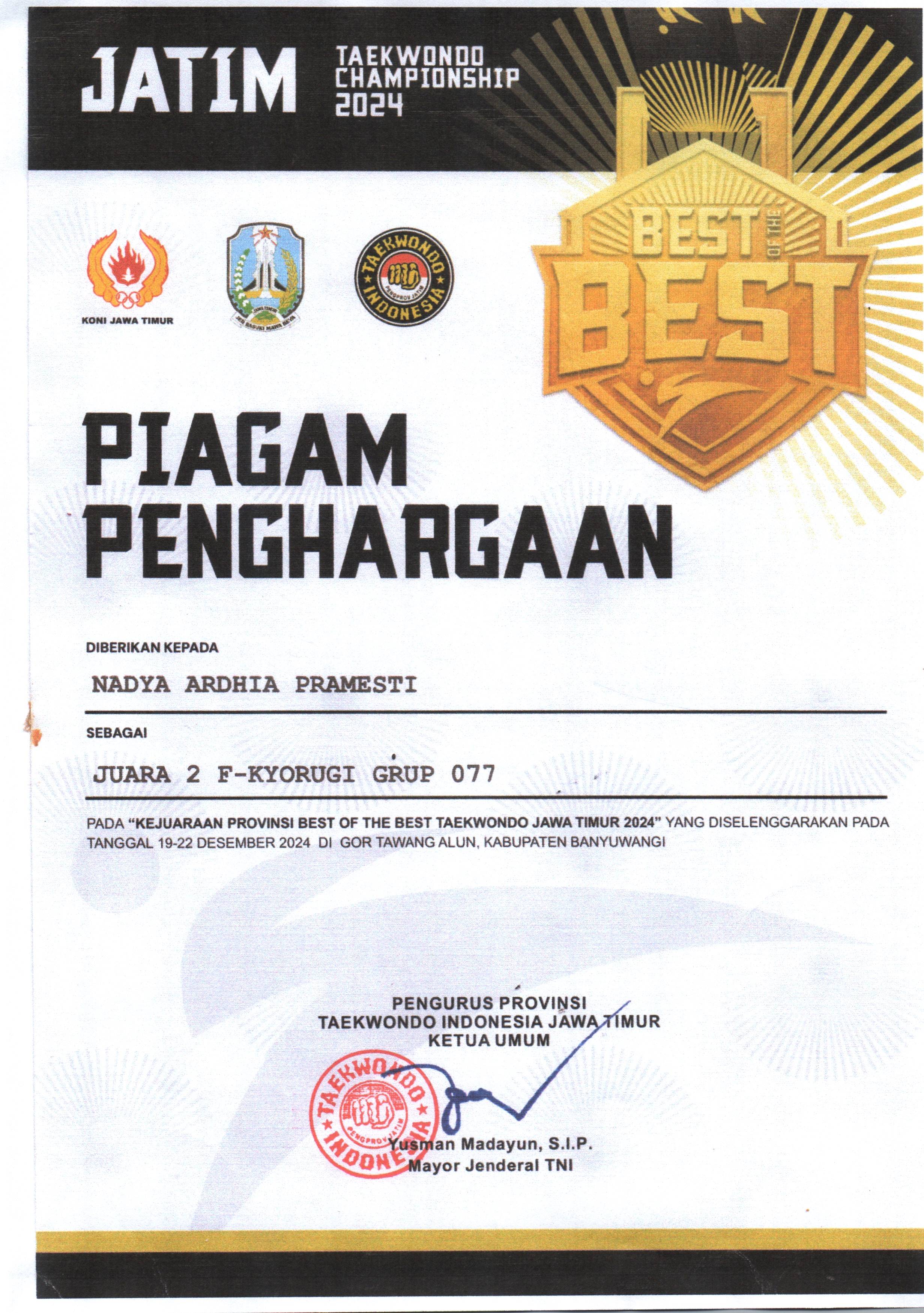 Kejuaraan Provinsi Best Of The Best Taekwondo Jawa Timur 2024