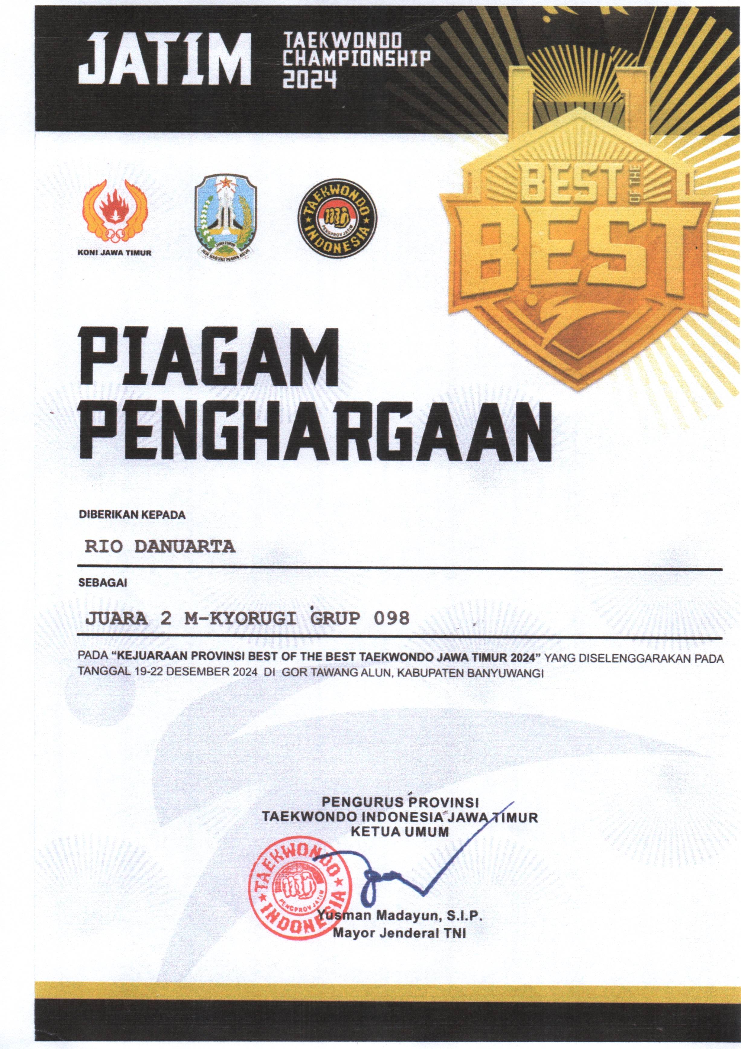 Kejuaraan Provinsi Best Of The Best Taekwondo Jawa Timur 2024