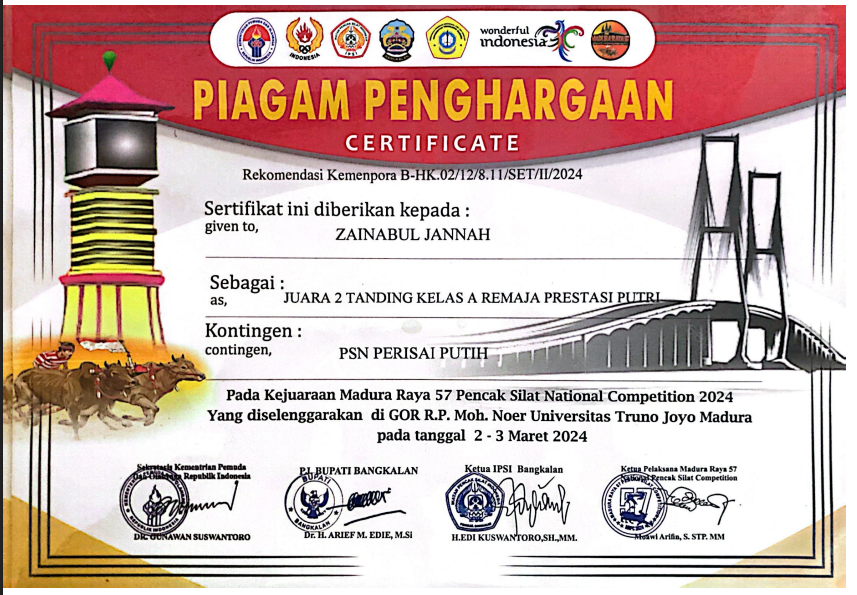 Juara 2 Tanding Kelas A Remaja Prestasi Putri