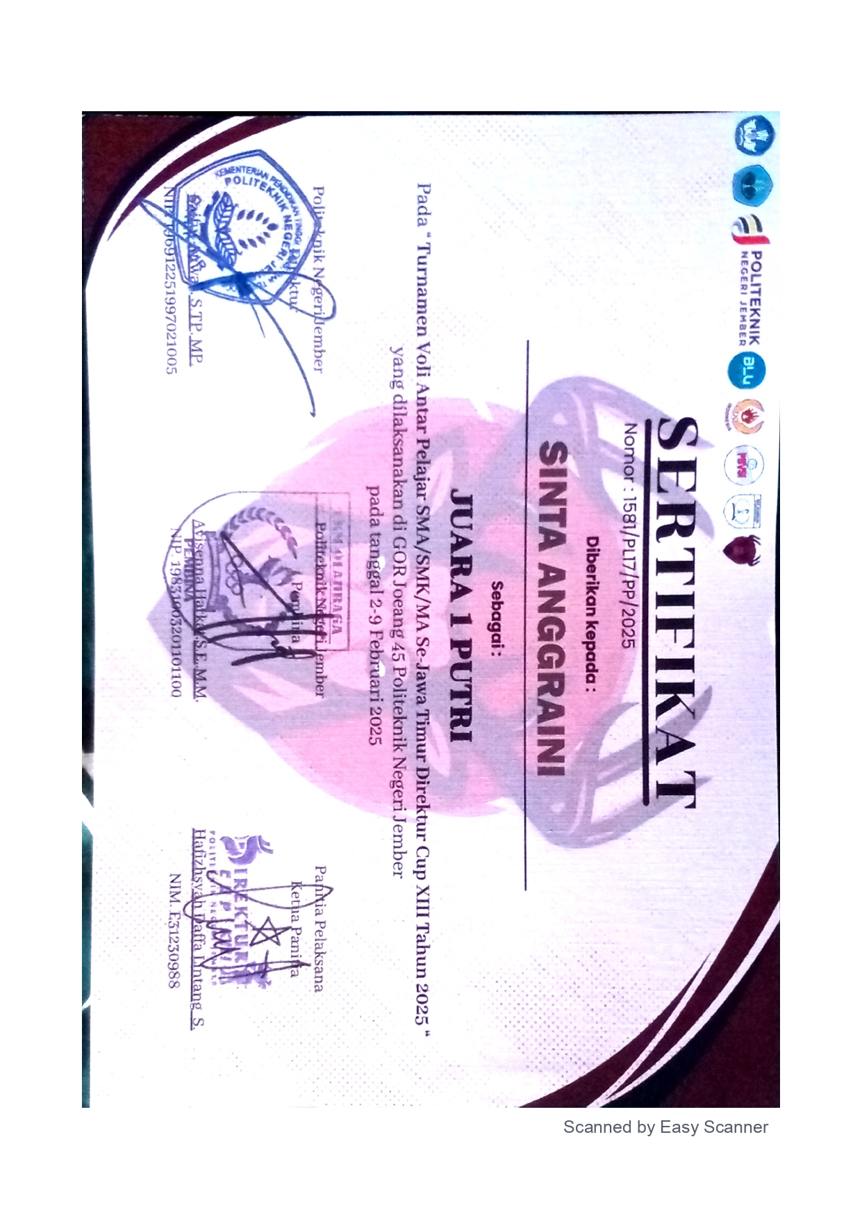 Turnamen Voli Antar Pelajar SMA/SMK/MA Se Jawa Timur Direktur Cup XIII Tahun 2025