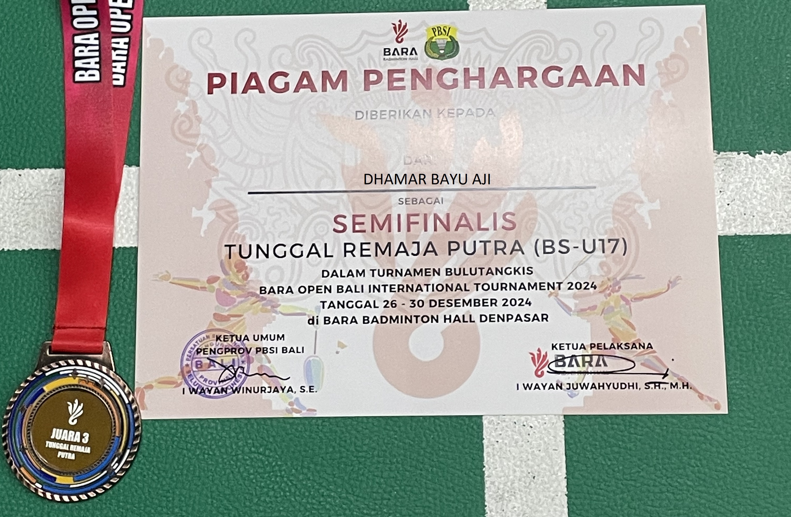 MEDALI PERUNGGU (JUARA 3) BARA OPEN BALI INTERNASIONAL TOURNAMENT TAHUN 2024