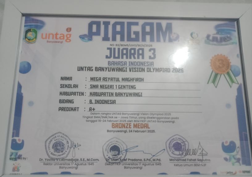 JUARA 3 BAHASA INDONESIA UNTAG BANYUWANGI VISION OLIMPIAD 2025