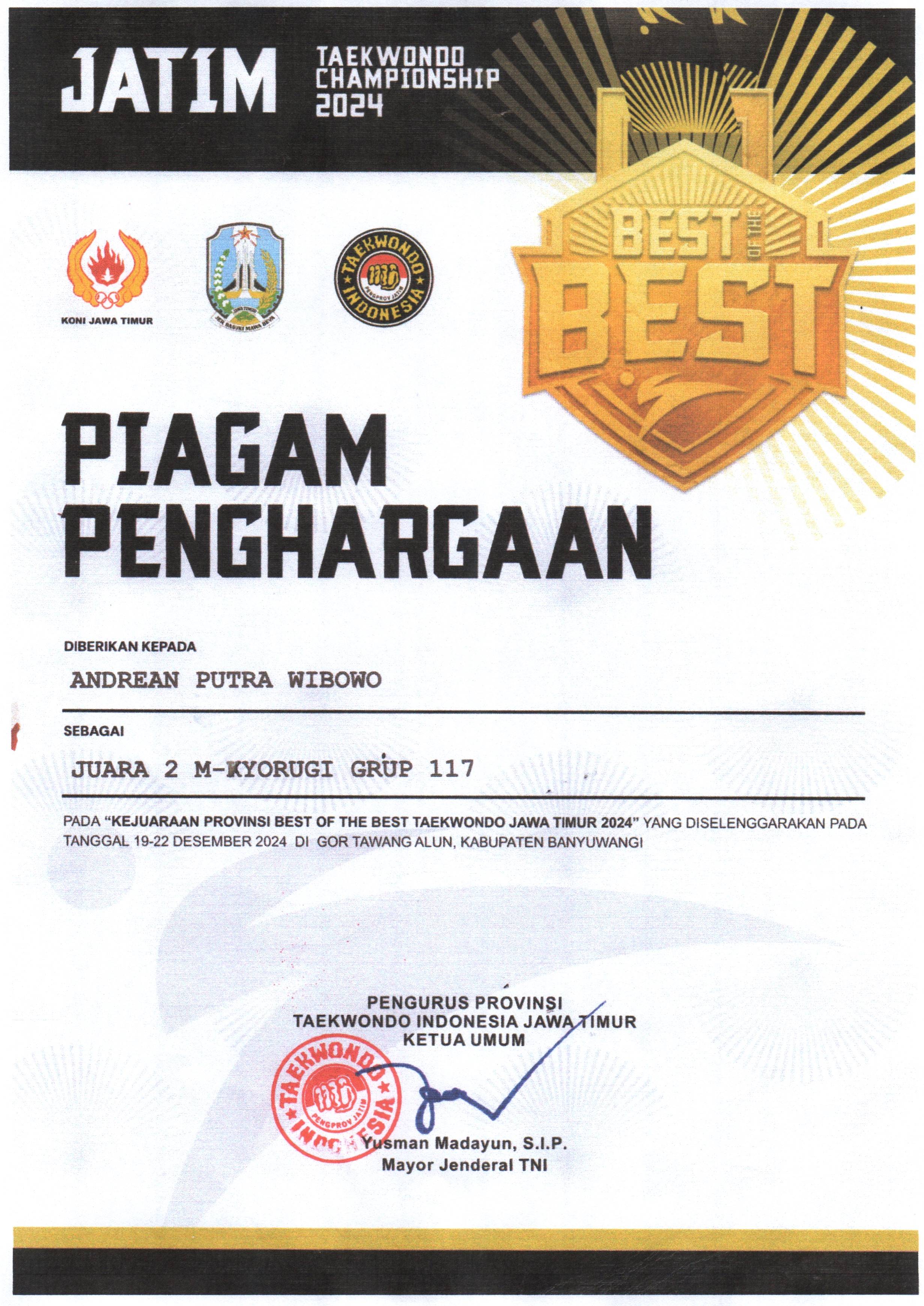 Kejuaraan Provinsi Best Of The Best Taekwondo Jawa Timur 2024