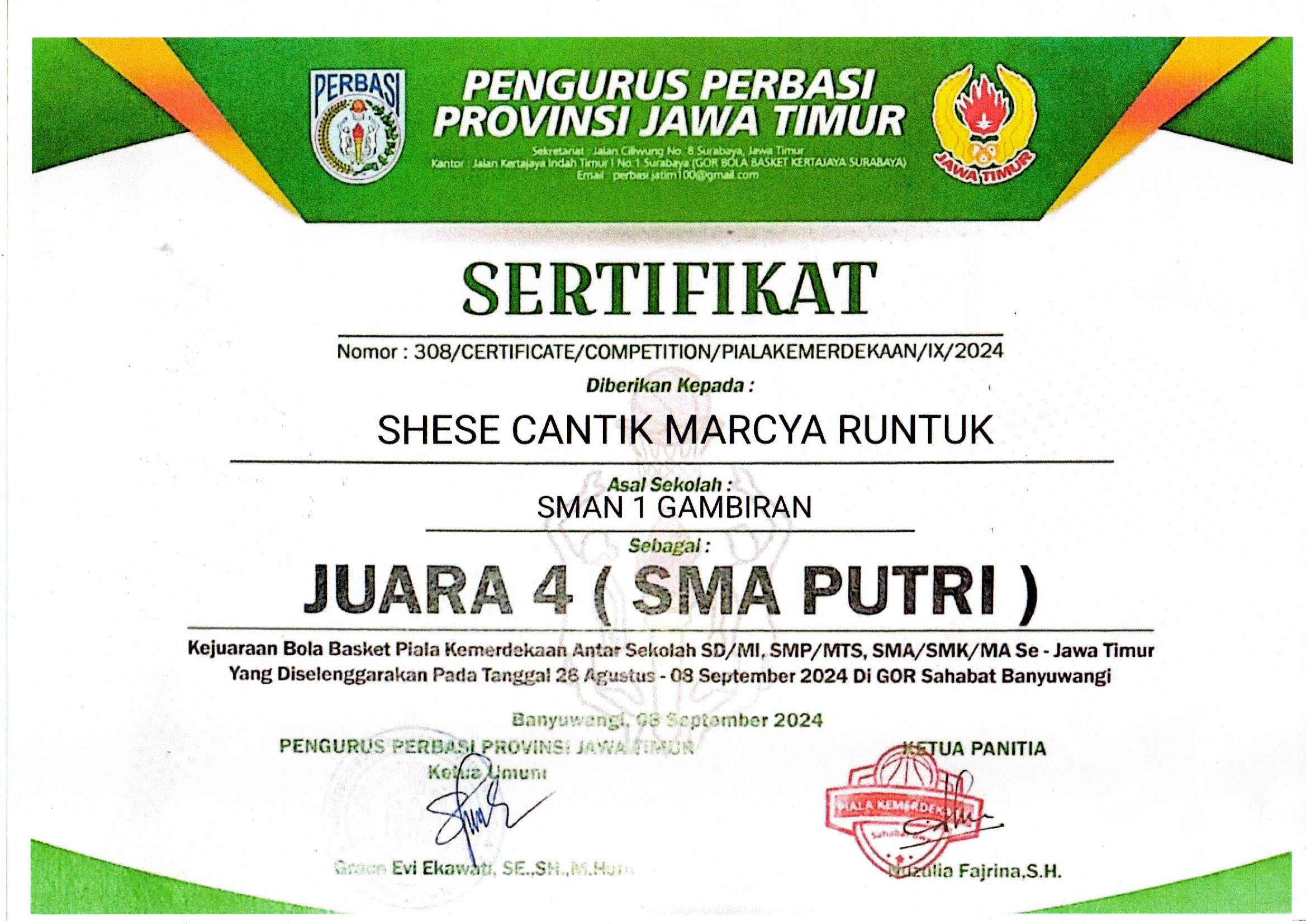 Piala Kemerdekaan Antar Sekolah Se- Jawa Timur