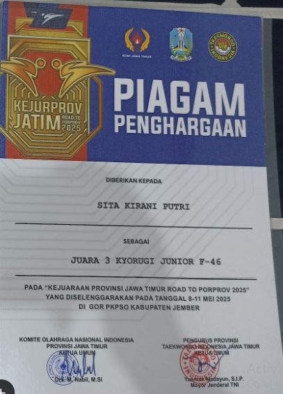 JUARA 3 KYORUGI JUNIOR F-46 KEJURPROV JATIM