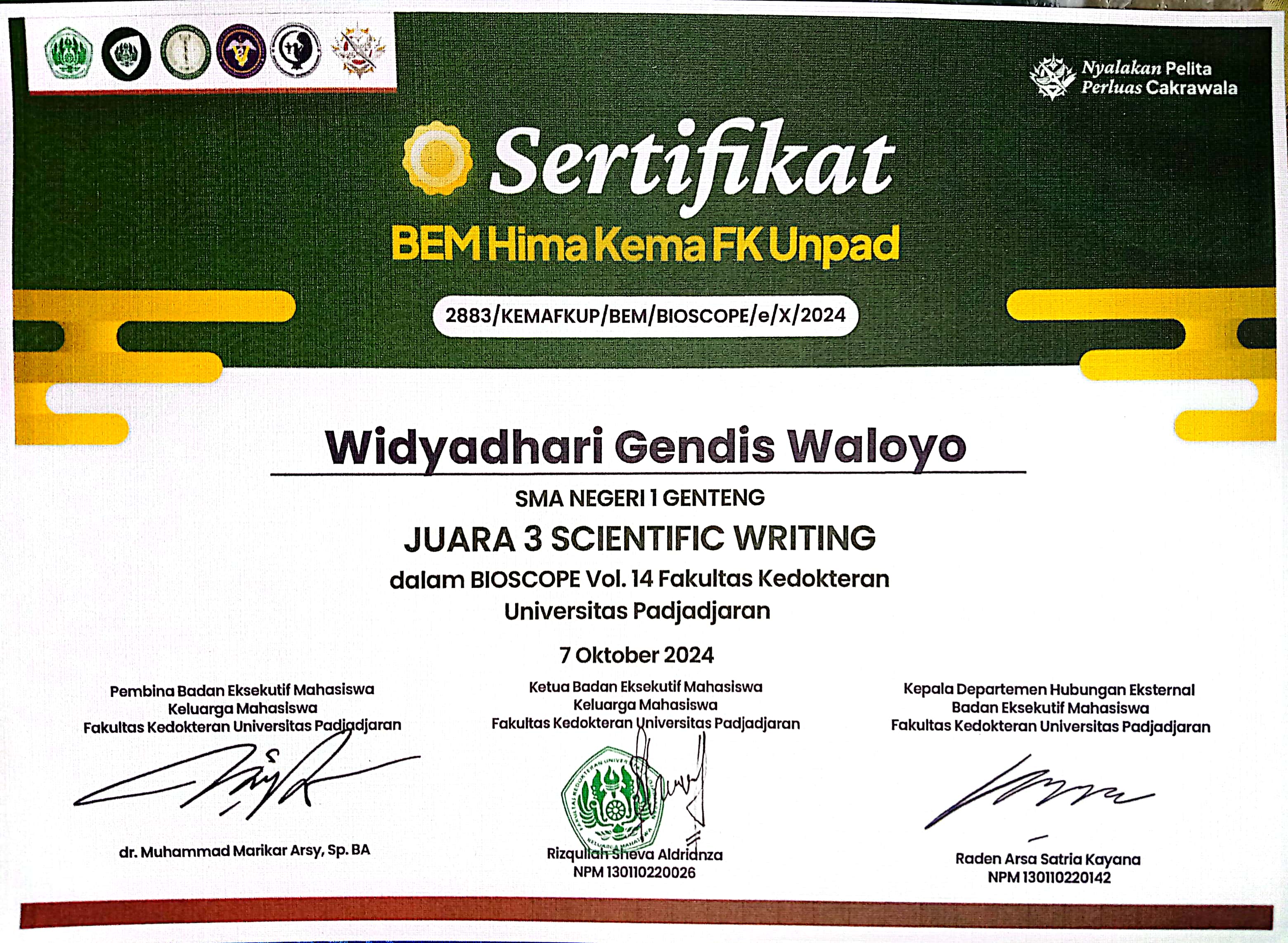 JUARA 3 SCIENTIFIC WRITING BIOSCOPE VOL 14 FAKULTAS KEDOKTERAN UNIVERSITAS PADJAJARAN