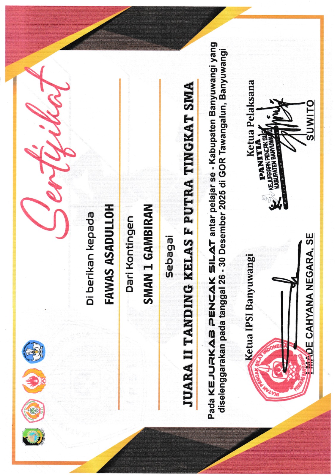 Kejurkab Pencak Silat Antar Pelajar Se - Kabupaten Banyuwangi