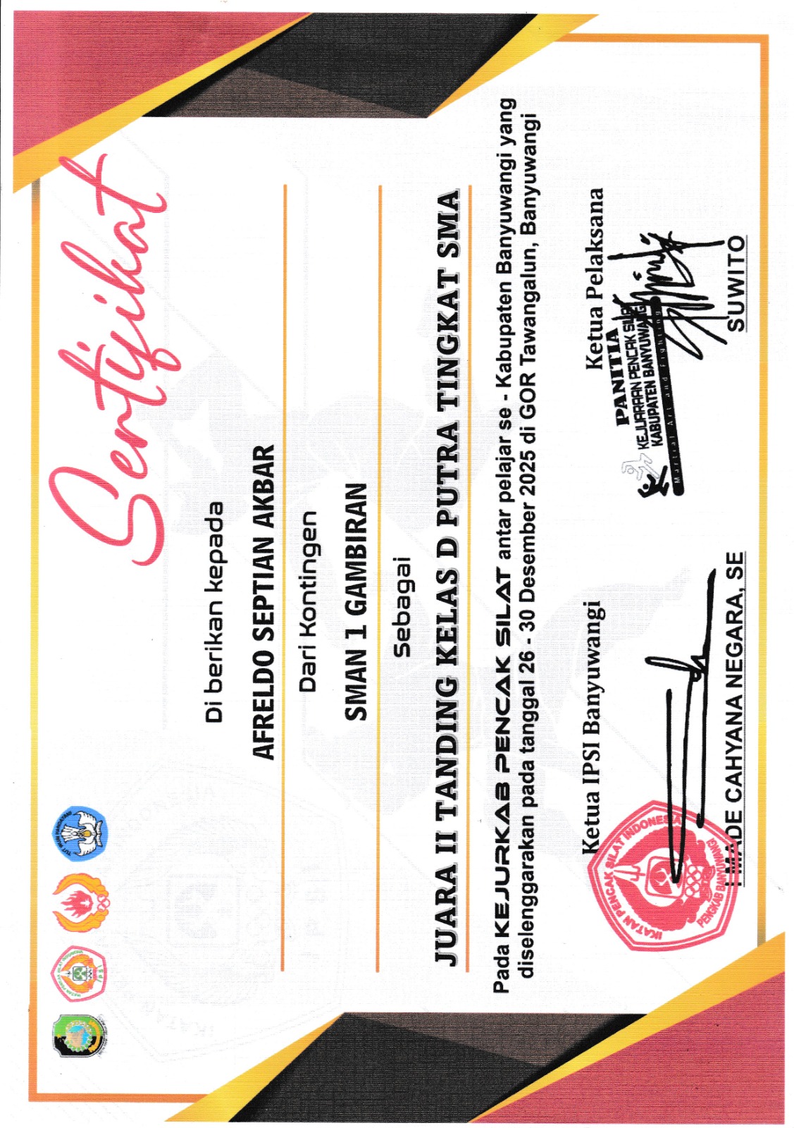 Kejurkab Pencak Silat Antar Pelajar Se - Kabupaten Banyuwangi