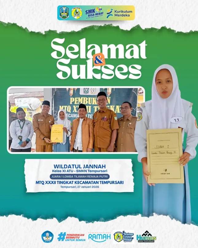 Juara 1 Lomba Tilawah Remaja Putri pada MTQ XXXII Tingkat Kecamatan Tempursari 