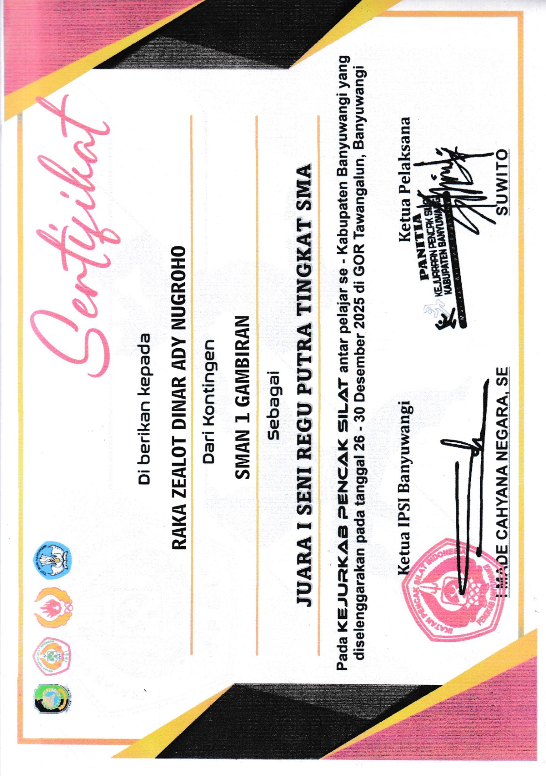 Kejurkab Pencak Silat Antar Pelajar Se - Kabupaten Banyuwangi