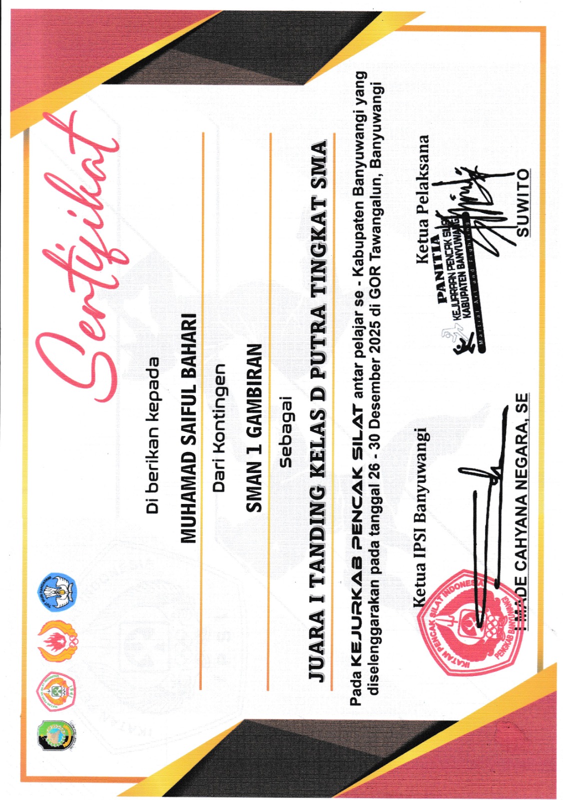 Kejurkab Pencak Silat Antar Pelajar Se - Kabupaten Banyuwangi