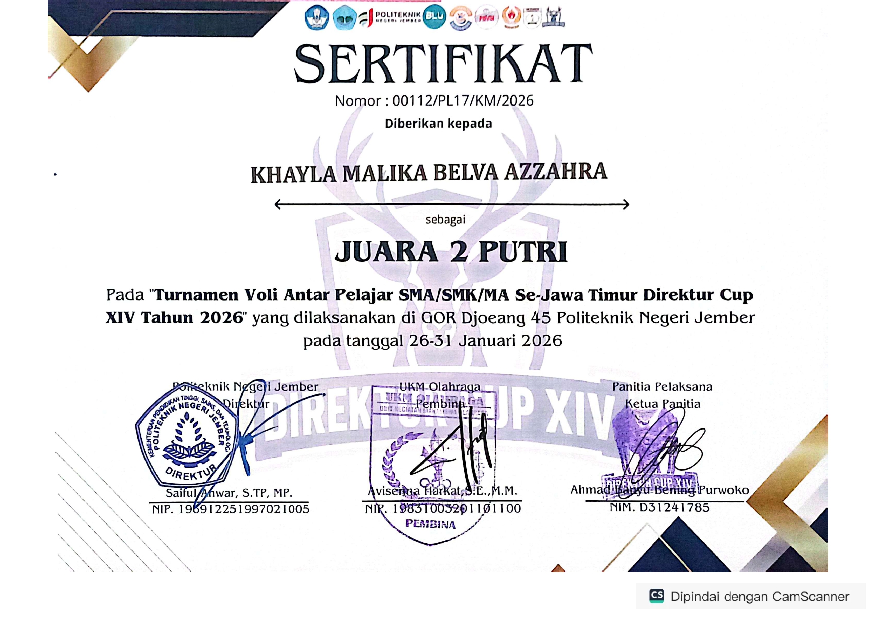 Turnamen Antar Pelajar SMA/SMK/MA Se- Jawa Timur Direktur Cup XIV Tahun 2026