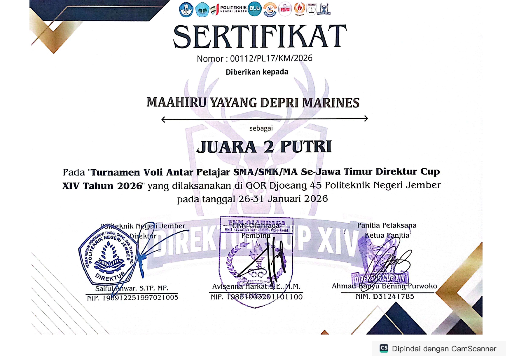 Turnamen Antar Pelajar SMA/SMK/MA Se- Jawa Timur Direktur Cup XIV Tahun 2026