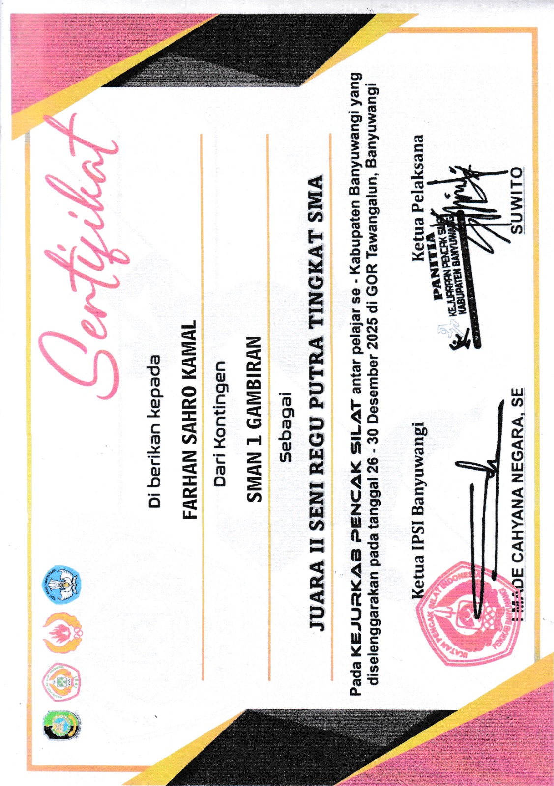 Kejurkab Pencak Silat Antar Pelajar Se - Kabupaten Banyuwangi