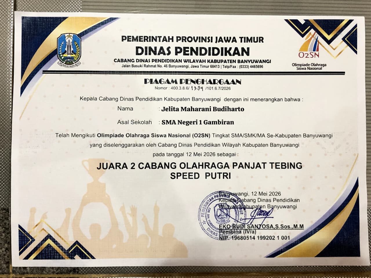 Olimpiade Olahraga Siswa Nasional (O2SN) Panjat Tebing Speed Putri